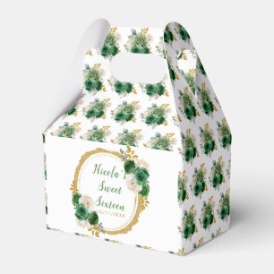 Ballotins Fleurs élégantes Sweet sixteen vert foncé et or
