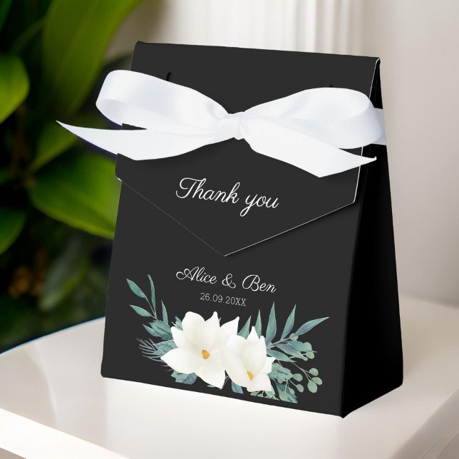 Ballotins Fleurs élégantes Vert Blanc Noir Ballotin (" Thank you! " Personalized, Elegant, Flowers, Green-White-Black, Favor Box.)