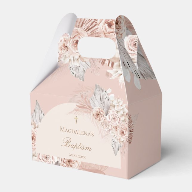 Ballotins fleurs roses beige | Baptême (Verso)
