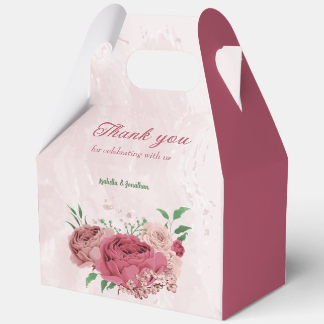 Ballotins fleurs roses feuilles vertes mariage  (Recto)