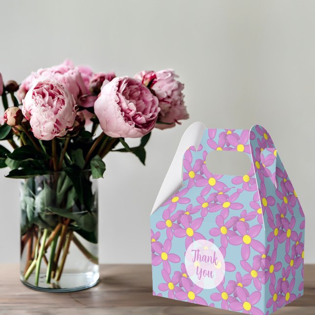 Ballotins Fleurs roses mignonnes Floral Custom Merci Bleu (A pretty pink floral favor box with space for a thank you)