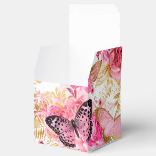Ballotins Fleurs roses papillon volant accents dorés