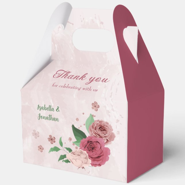 Ballotins fleurs roses vert feuille mariage (Recto)