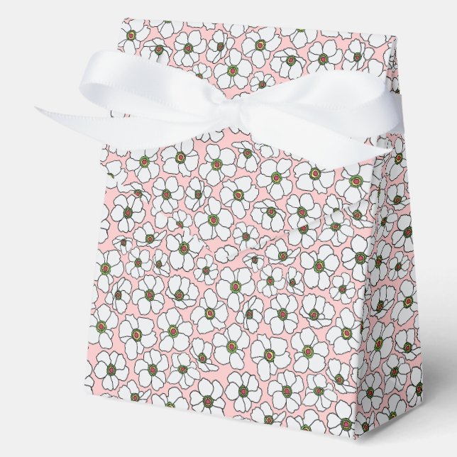 Ballotins Fleurs sauvages blanches sur fond rose  (Recto)