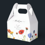 Ballotins Fleurs sauvages de prairie printanière en boîte à<br><div class="desc">Complétez votre célébration de mariage avec nos boîtes à cadeaux Gable Spring Meadow Wildflowers. Ces boîtes charmantes présentent un délicieux éventail de fleurs sauvages aquarelles dans des nuances vibrantes de jaune, de bleu et de rouge-orange. Les illustrations florales complexes évoquent la beauté d'un pré printanier, ajoutant une touche fantaisiste et...</div>