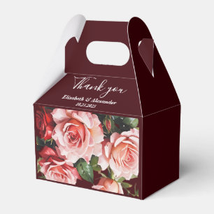 Ballotins Fleurs sombres roses et rouges mariage marron