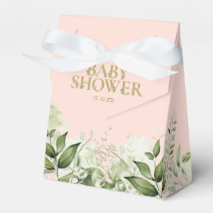 Ballotins Fleurs Vertes Foliage Rose Pâle Or Baby Shower