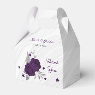 Ballotins fleurs violet royal feuilles argent marbre
