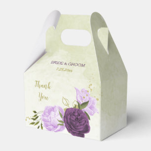 Ballotins fleurs violettes vert feuille mariage