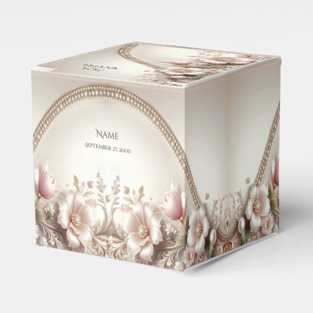 Ballotins Floral and Pearl Embellishments Favor Box (Verso)
