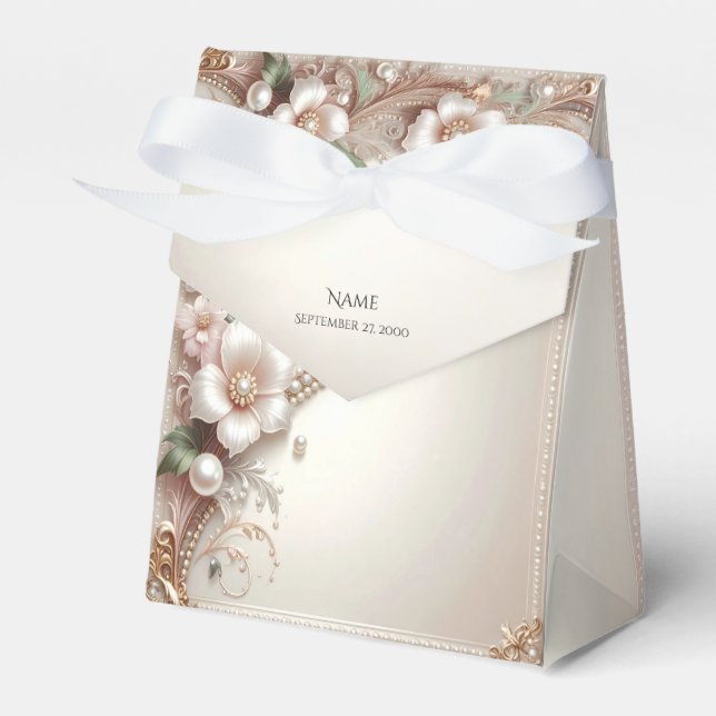 Ballotins Floral and Pearl Embellishments Favor Box (Verso)