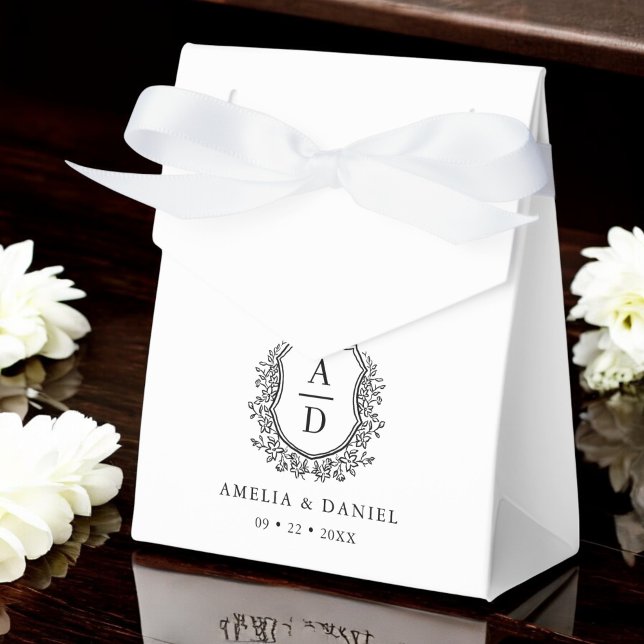 Ballotins Floral Monogramme Mariage Blanc Crest Moderne (Créateur téléchargé)