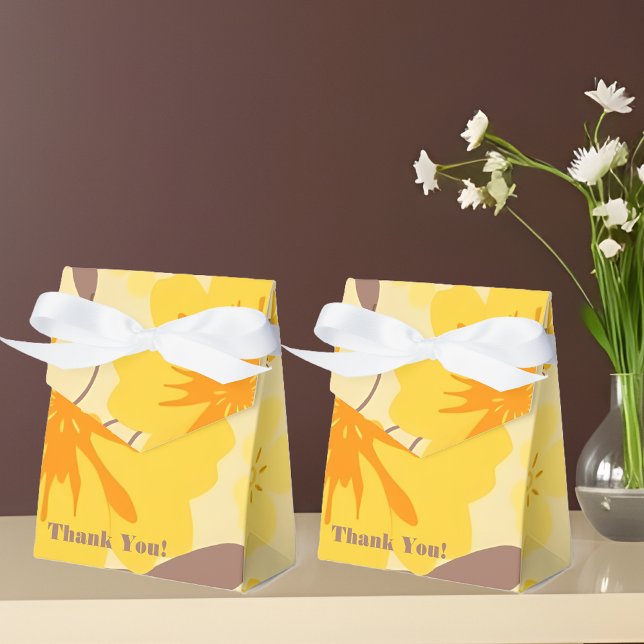 Ballotins Flore rétro Sunshine - (Retro Sunshine Florals-Butter yellow Tangerine orange and mocha mousse- Favor Boxes )