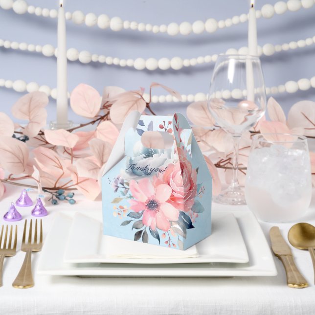 Ballotins Flores d'aquarelle rose et bleu sur bleu (Mariage)