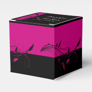 Ballotins Fuchsia Black Floral Filigree Wedding Favor Box
