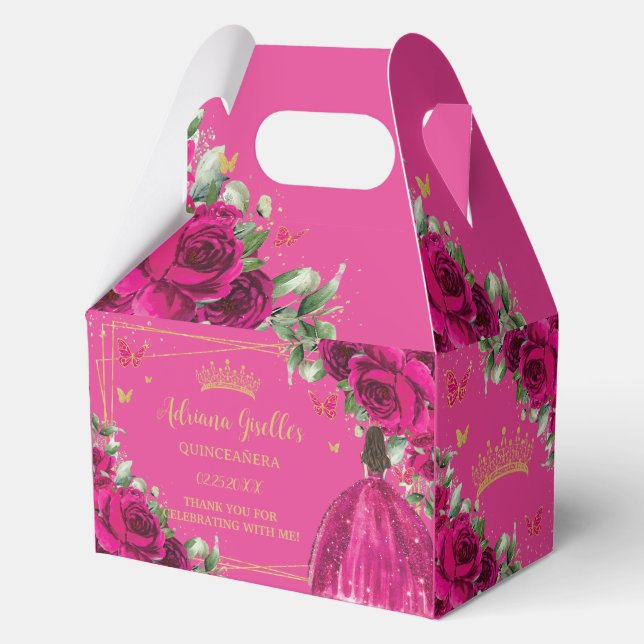 Ballotins Fuchsia rose Floral Anniversaire Quinceañera 16 XV (Recto)