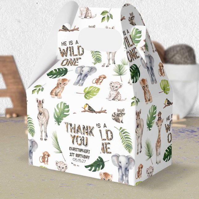 Ballotins Garçon 1er anniversaire Wild One Jungle Theme Anni (Wild One, Boy 1st birthday, Jungle Animals Themed Birthday favor box.)