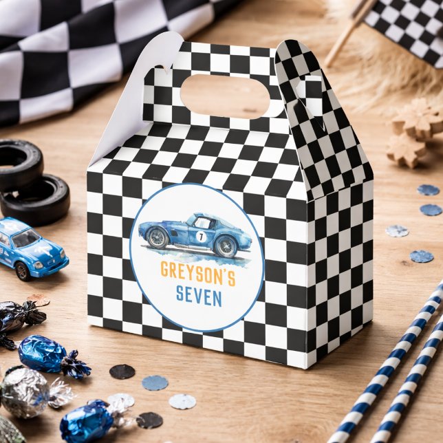 Ballotins Garçon Anniversaire Bleu Voiture de Course (Boys Cool Blue Racing Car Kids Birthday Favor Boxes)