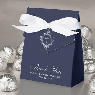 Ballotins Garçon Première Communion Marine Bleu Faux Argent 
