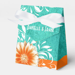 Ballotins Gerbera Daisy Scroll   turquoise orange