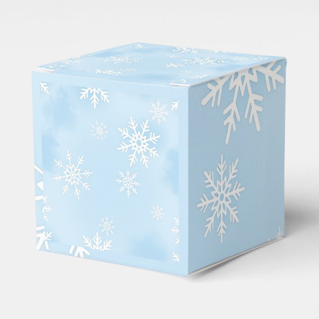 Ballotins Gift Box with White Snowflakes on Blue Background  (Verso)