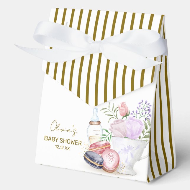 Ballotins Gold Bonjour Floral Macarons Milk Tea Baby shower (Recto)
