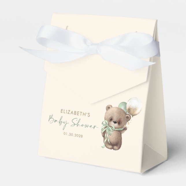 Ballotins Gold Brown Sage Green Teddy Bear Baby Shower (Verso)