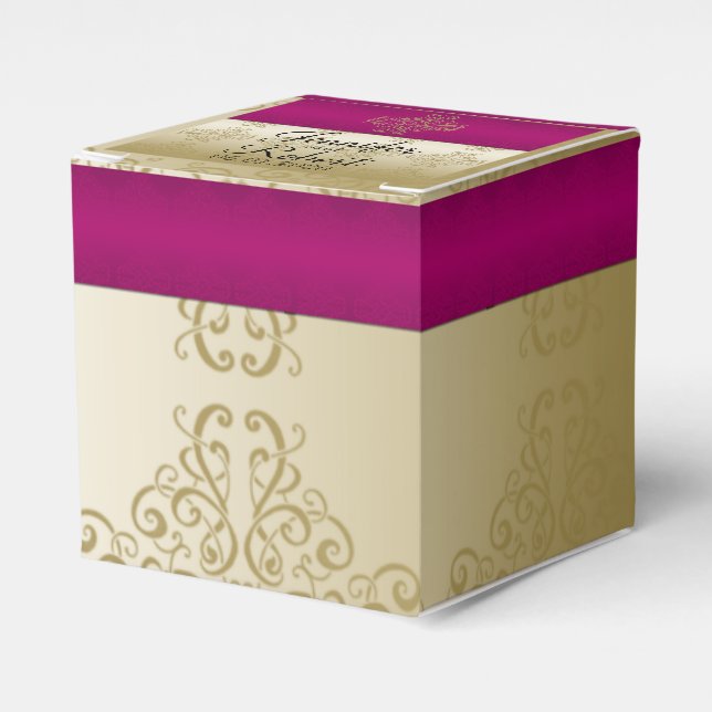 Ballotins Gold et Bourgogne Damask Posh Wedding Favor Box (Verso)