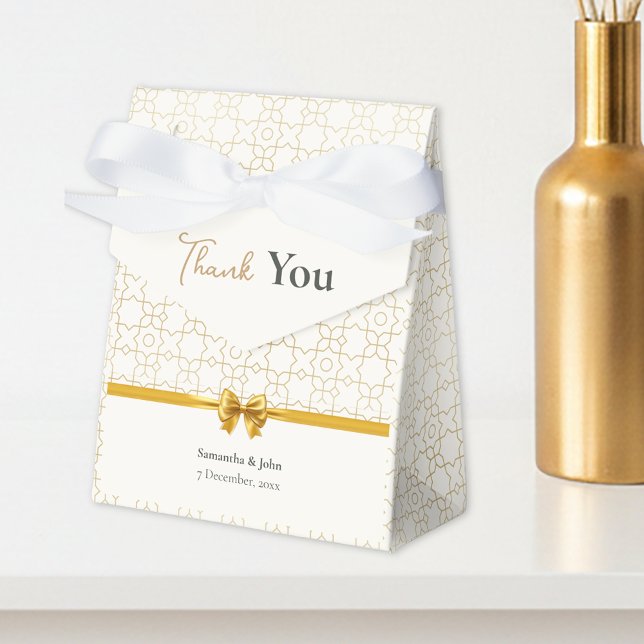 Ballotins Gold & Ivory Art Deco Pattern with Bow Wedding (Gold & Ivory Geometric Art Deco Wedding Favor Boxes)