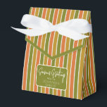 Ballotins Gold, Orange, Olive Green Striped Holiday Salutati<br><div class="desc">Ballotin rayée or,  orange,  vert olive avec cravate ruban et accueil de vacances simple. Parfait pour tous les thèmes de décoration cadeau; simple/minimaliste à maximaliste en fonction des agréments supplémentaires.</div>