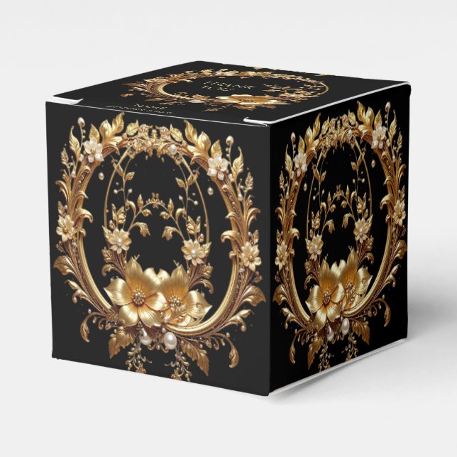 Ballotins Golden Floral Ornate Frame Favor Box (Verso)