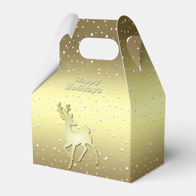 Ballotins Golden Reindeer Snowy Holiday Favor Box (Verso)