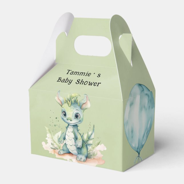 Ballotins Green Blue Watercolor Dragon Boy Baby shower (Verso)