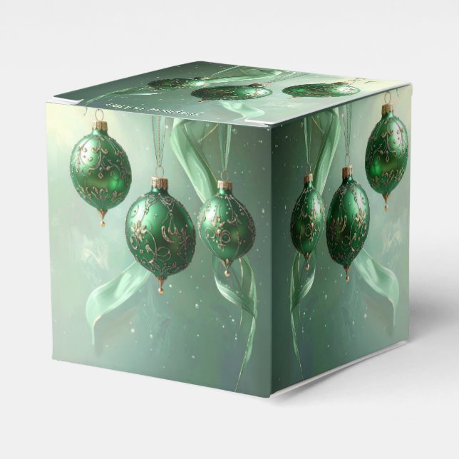 Ballotins Green Christmas Ball Holiday Favor Box (Verso)