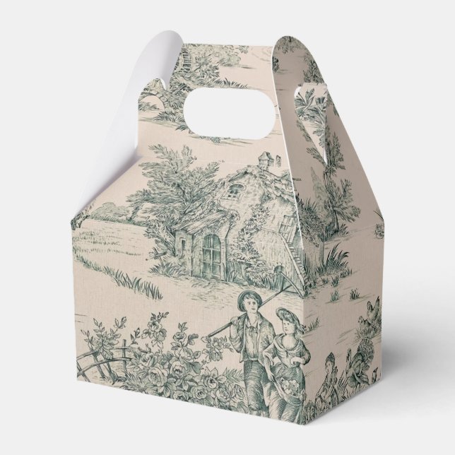 Ballotins Green French Toile Pays Canvas Party Favoriser Box (Verso)
