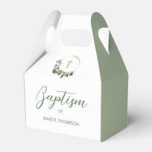 Ballotins Green Modern Wreath Croix d'or Baptême