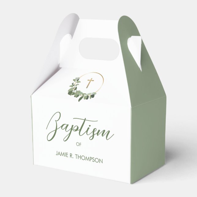 Ballotins Green Modern Wreath Croix d'or Baptême (Verso)