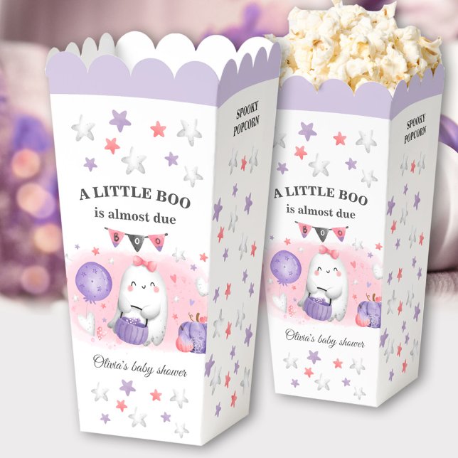 Ballotins Halloween Boo Girl Baby shower Popcorn violet rose (Halloween Boo Girl Baby Shower Purple Pink Popcorn Favor Boxes)