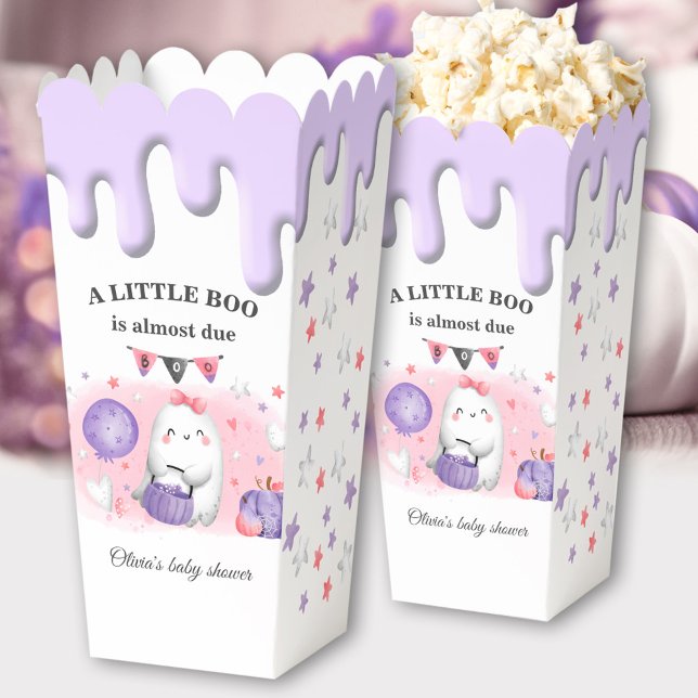 Ballotins Halloween Boo Girl Baby shower rose pourpre Popcor (Halloween Boo Girl Baby Shower Pink Purple Popcorn Favor Boxes)