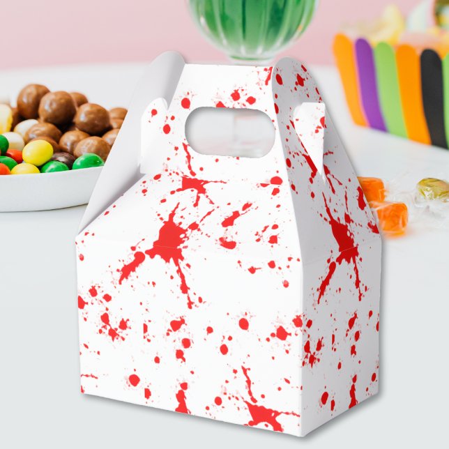 Ballotins Halloween rouge et blanc éclaboussé de sang (Blood Splatter Red & White Halloween Favor Box)