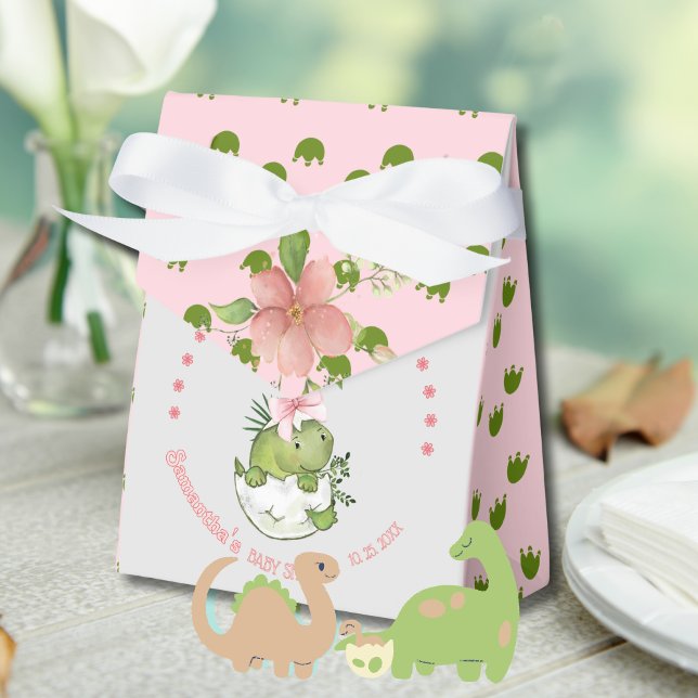 Ballotins Hatching Dino with Pink Bow Baby Shower  (Hatching Dino with Pink Bow Baby Shower Favor Boxes)
