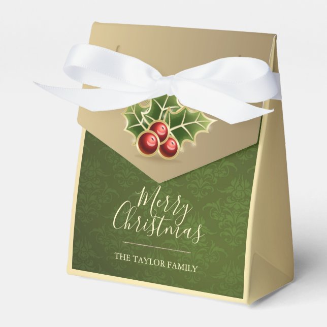 Ballotins Holly Berry Noël personnalisé vert Damask (Verso)