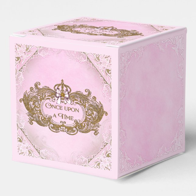 Ballotins Il était une fois Princesse (Pink and bold princess favor box with pretty gold and pink design. You can add text to personalize. )