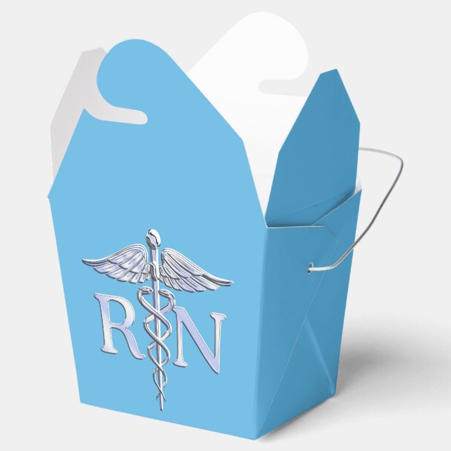 Ballotins Infirmière inscrite RN Silver Caduceus sur Bleu bé (Ouvert)