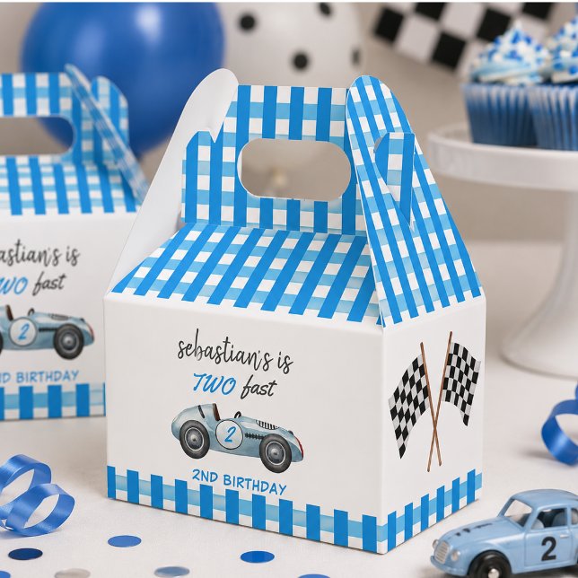Ballotins Invitation d'anniversaire 2 ans Two Fast Blue Race (Two Fast Blue Race Car 2nd Birthday Invitation Favor Boxes)
