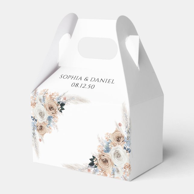 Ballotins Ivory Et Boho Bleu Floral Wedding Favor Box (Verso)