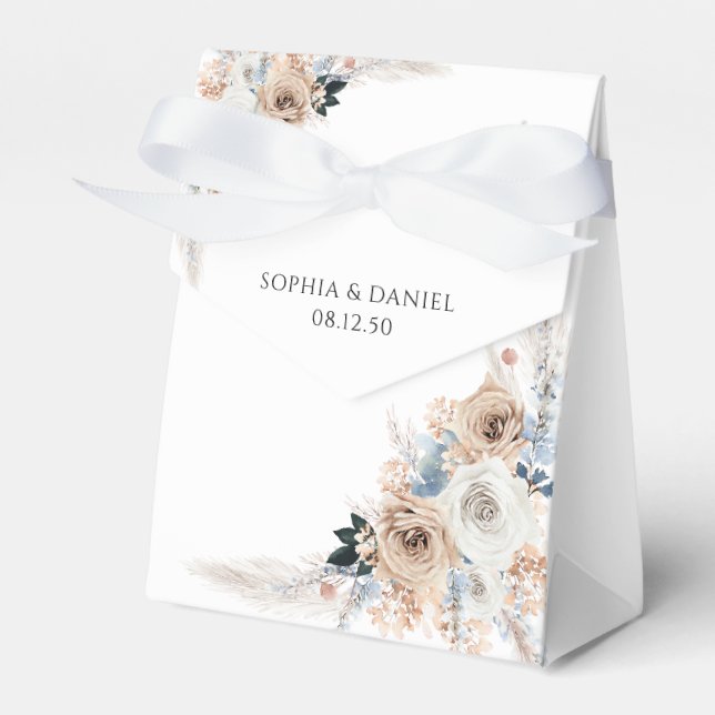 Ballotins Ivory Et Boho Bleu Floral Wedding Favor Box (Verso)