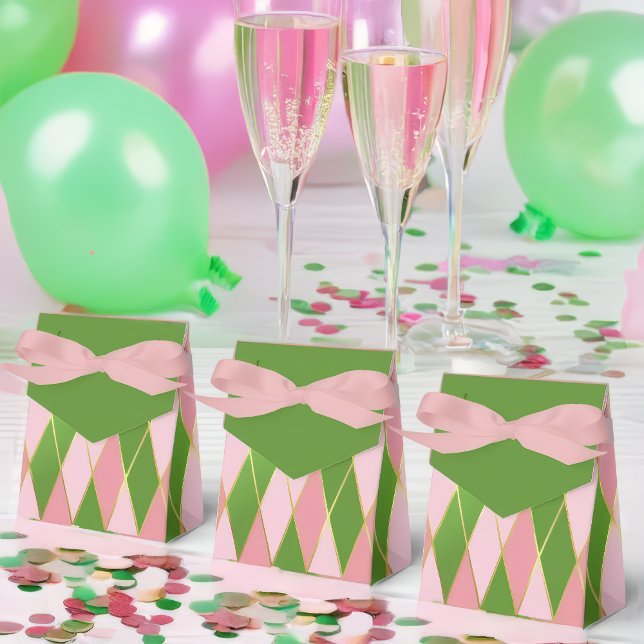 Ballotins Jacquard rose et vert personnalisable (Festive Pink and Green Party Celebration Favor Boxes )