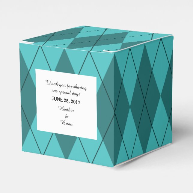 Ballotins Jacquard Turquoise Mariage Favor Boxes (Verso)