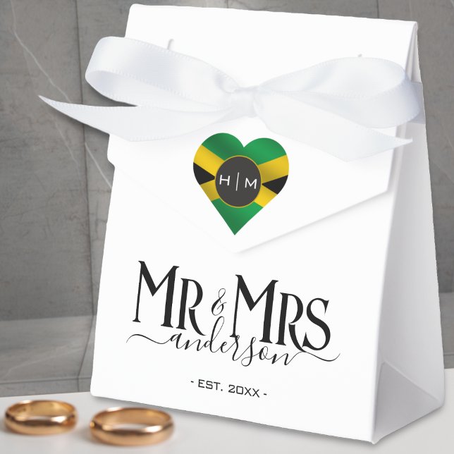 Ballotins Jamaïque Jamaïcaine Drapeau Coeur mignon Mariage n (Jamaica jamaican flag heart monogram mr and mrs white wedding favor box)